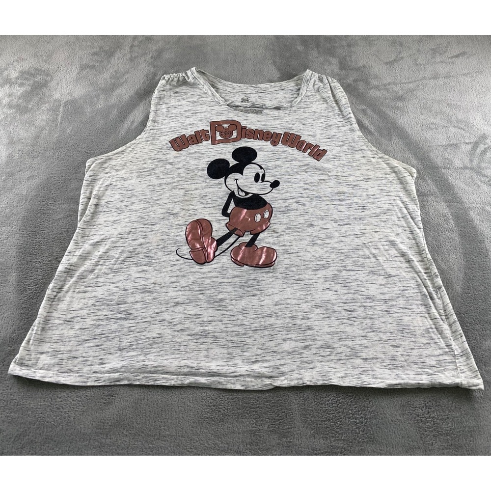 Disney Walt Disney World Mickey Mouse Tank Top Grey Rose Gold Metallic Plus 3X